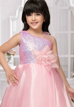 Sequinned Satin Gown in Pink