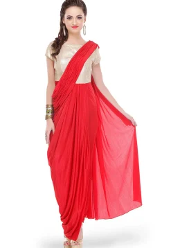 Sequins Embroidered Lycra Draping Dress in Red and Golden