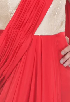 Sequins Embroidered Lycra Draping Dress in Red and Golden