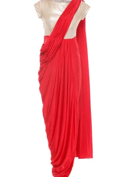 Sequins Embroidered Lycra Draping Dress in Red and Golden