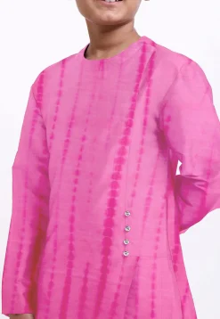 Shibhori Printed Pure Silk Kurta Set in Pink