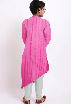 Shibhori Printed Pure Silk Kurta Set in Pink