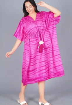Shibori Dyed Pure Silk Kaftan in Shaded Pink