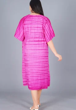 Shibori Dyed Pure Silk Kaftan in Shaded Pink