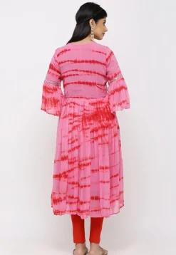 Shibori Georgette Flared Suit in Pink
