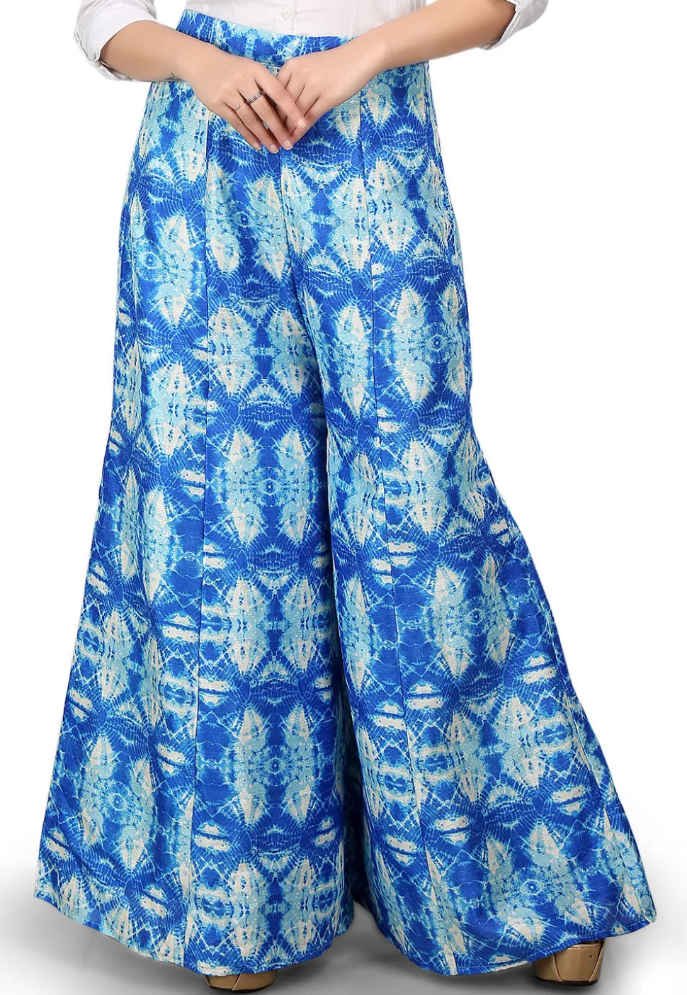 Shibori Printed Bhagalpuri Silk Palazzo in Blue