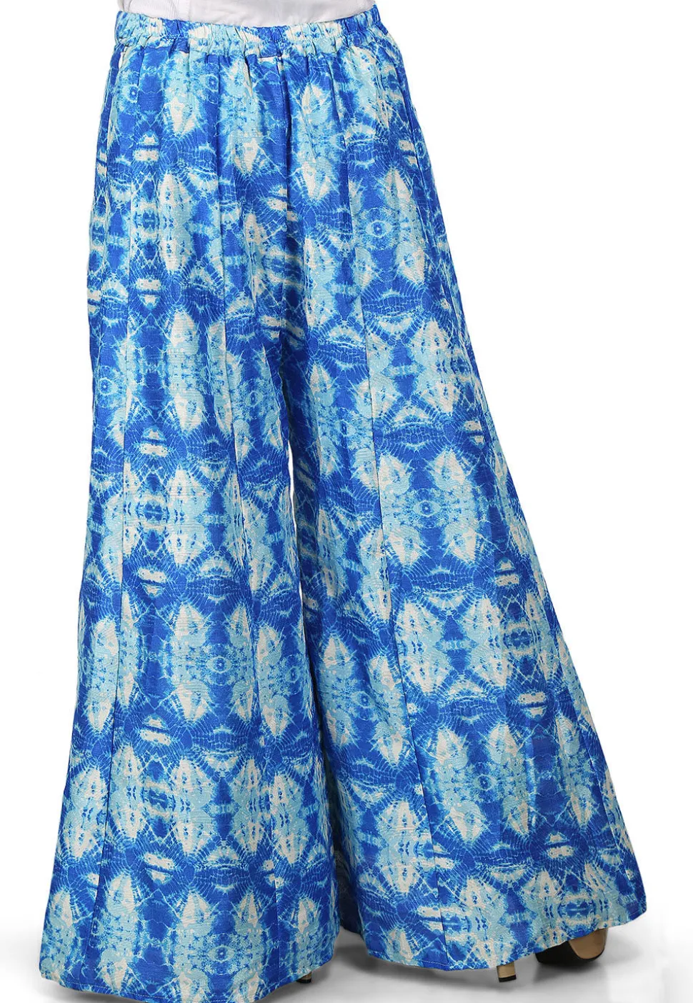 Shibori Printed Bhagalpuri Silk Palazzo in Blue
