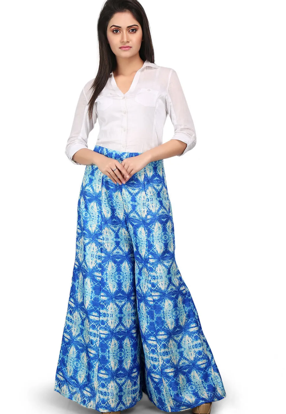 Shibori Printed Bhagalpuri Silk Palazzo in Blue