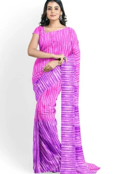 Shibori Printed Georgette Saree in Pink and Purple