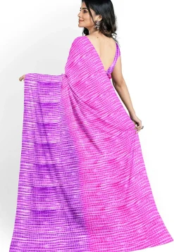 Shibori Printed Georgette Saree in Pink and Purple