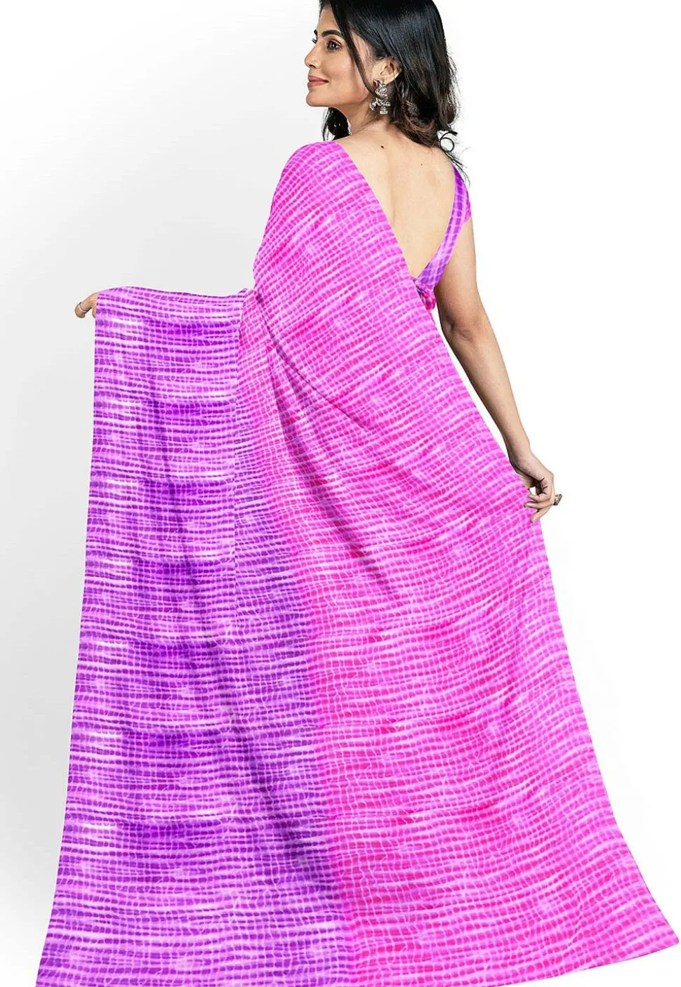 Shibori Printed Georgette Saree in Pink and Purple