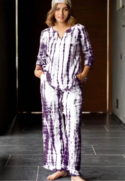 Shibori Printed Pure Cotton Co Ord Set in White and Dark Purple