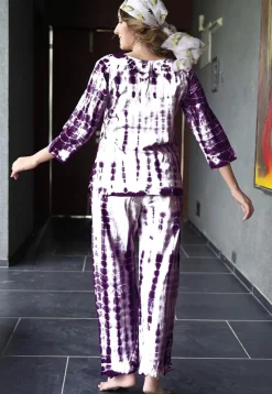 Shibori Printed Pure Cotton Co Ord Set in White and Dark Purple