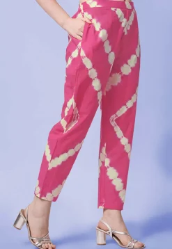 Shibori Printed Pure Cotton Pakistani Suit in Cream and Pink