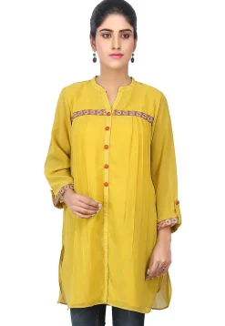 Side Pleated Georgette Tunic in Mustard
