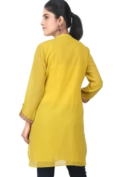 Side Pleated Georgette Tunic in Mustard