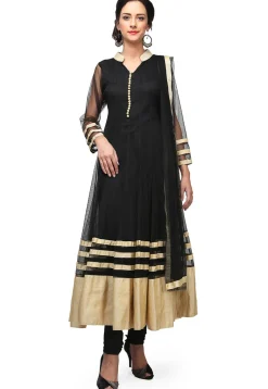 Soild Color Net Anarkali Suit in Black