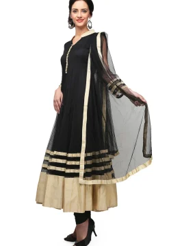 Soild Color Net Anarkali Suit in Black