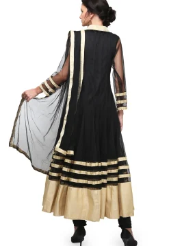 Soild Color Net Anarkali Suit in Black