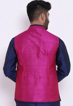 Solid Color Art Dupion Silk Nehru Jacket in Fuchsia