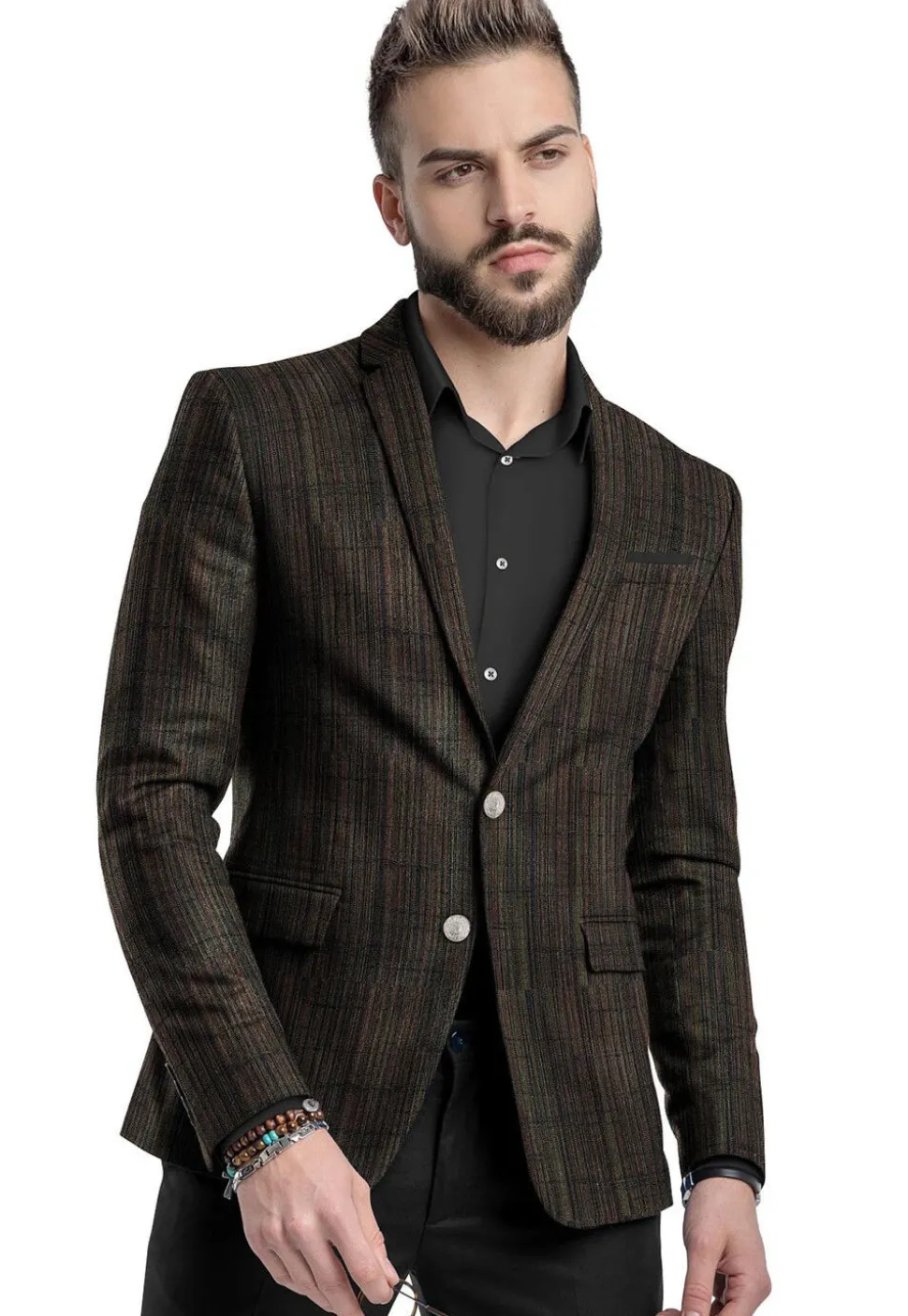 Solid Color Art Silk Blazer in Black