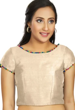 Solid Color Art Silk Blouse in Light Beige