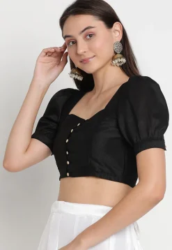 Solid Color Art Silk Blouse in Black