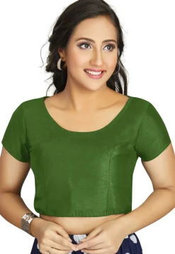 Solid Color Art Silk Blouse in Olive Green