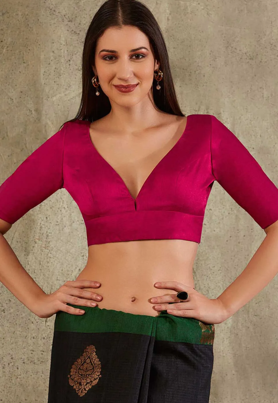 Solid Color Art Silk Blouse in Fuchsia