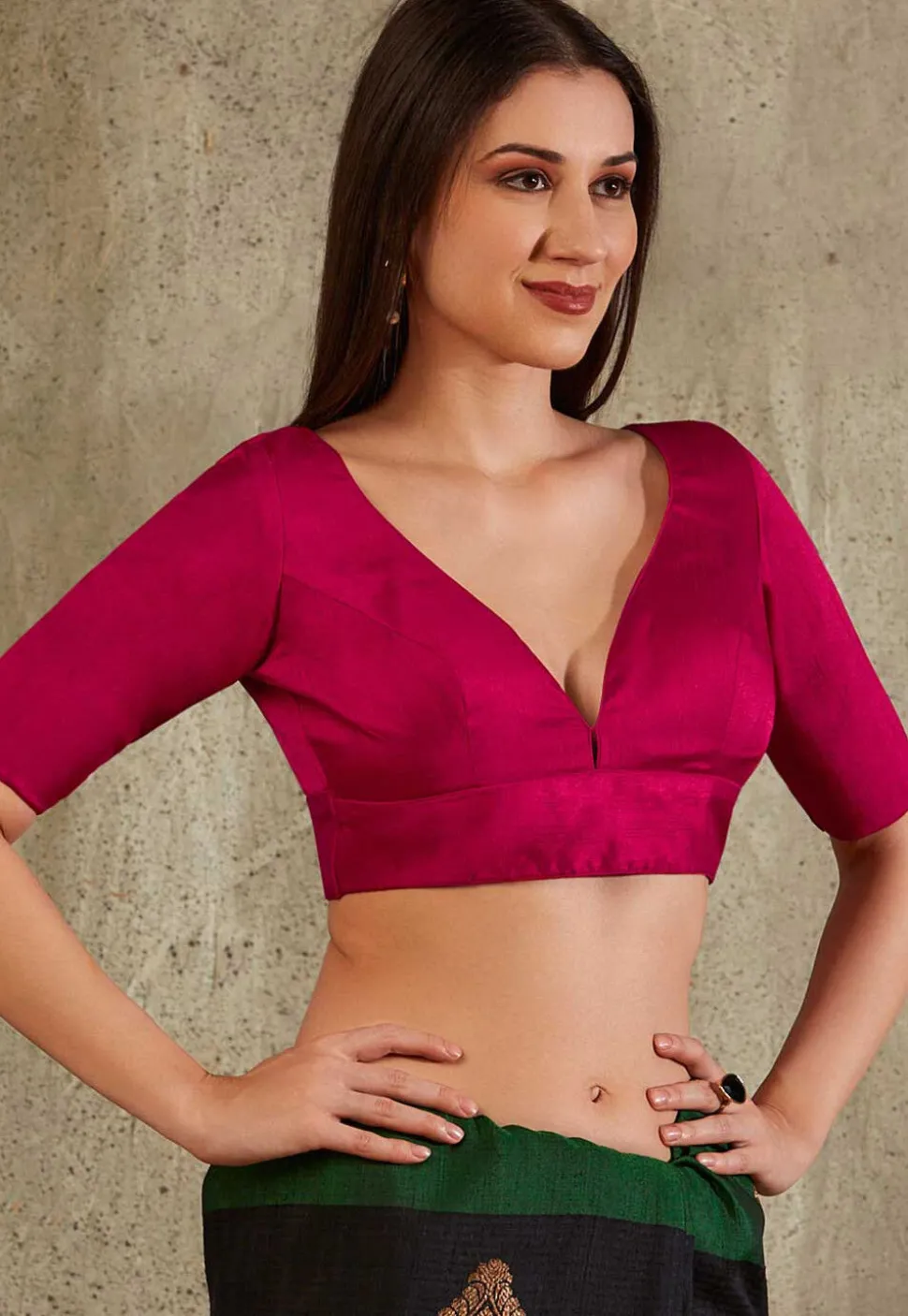 Solid Color Art Silk Blouse in Fuchsia