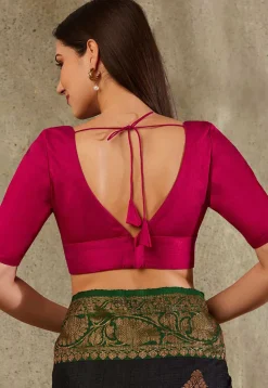 Solid Color Art Silk Blouse in Fuchsia