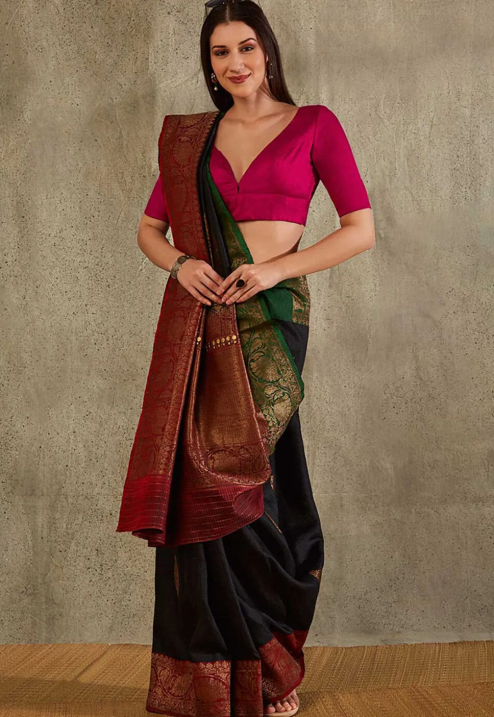 Solid Color Art Silk Blouse in Fuchsia