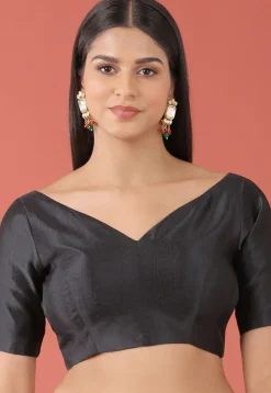 Solid Color Art Silk Blouse in Black
