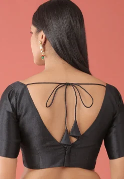 Solid Color Art Silk Blouse in Black