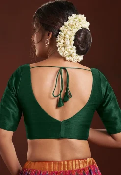 Solid Color Art Silk Blouse in Dark Green