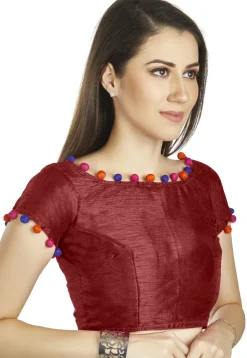 Solid Color Art Silk Blouse in Maroon