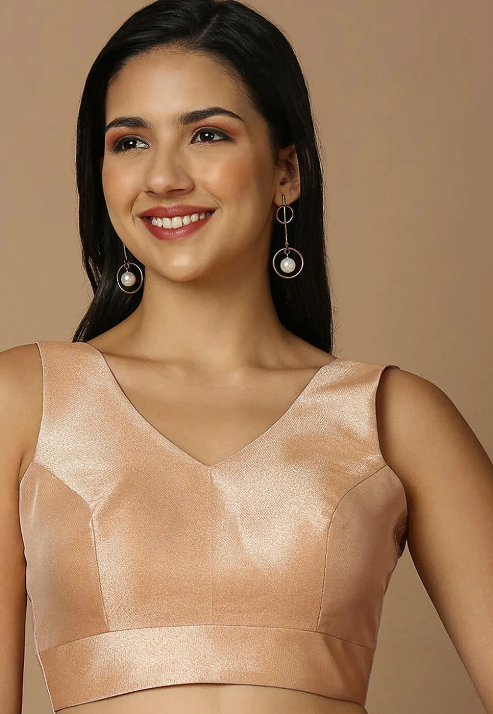 Solid Color Art Silk Blouse in Rose Gold