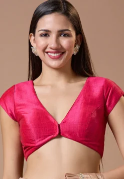 Solid Color Art Silk Blouse in Fuchsia