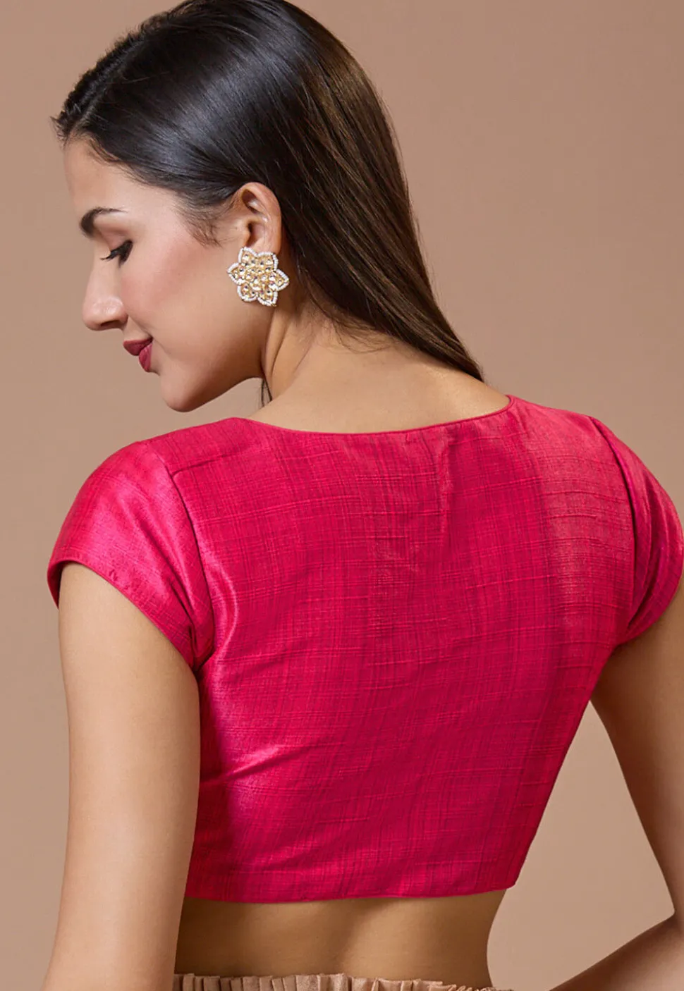 Solid Color Art Silk Blouse in Fuchsia