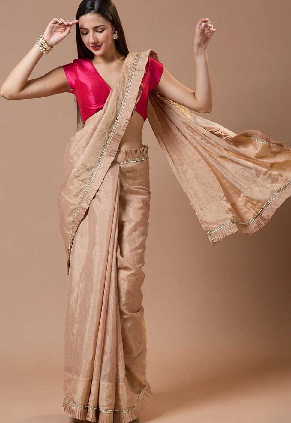Solid Color Art Silk Blouse in Fuchsia
