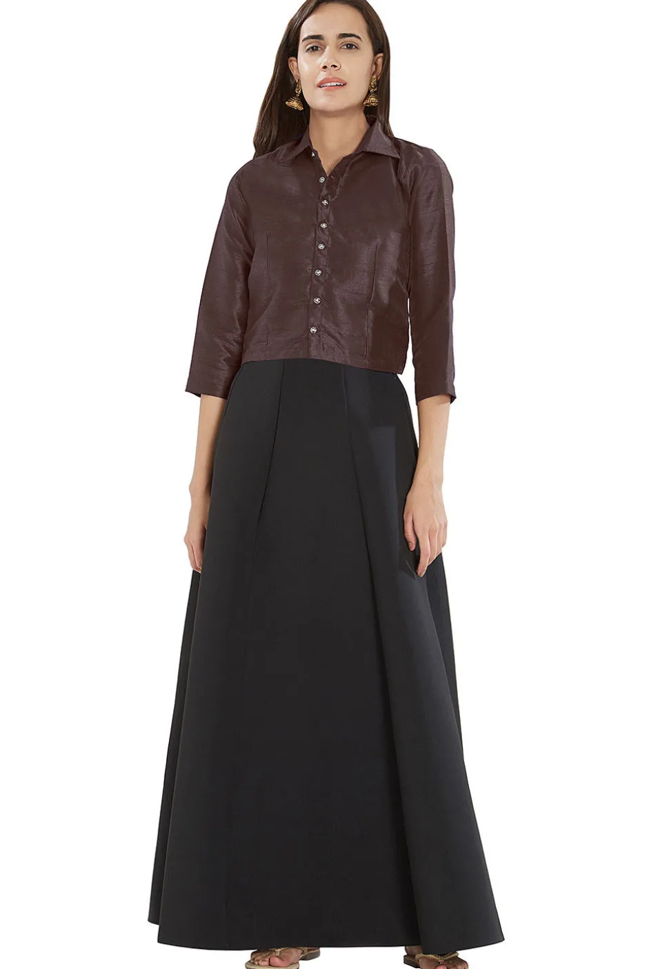 Solid Color Art Silk Blouse in Brown