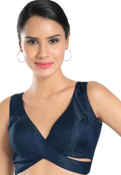 Solid Color Art Silk Blouse in Navy Blue