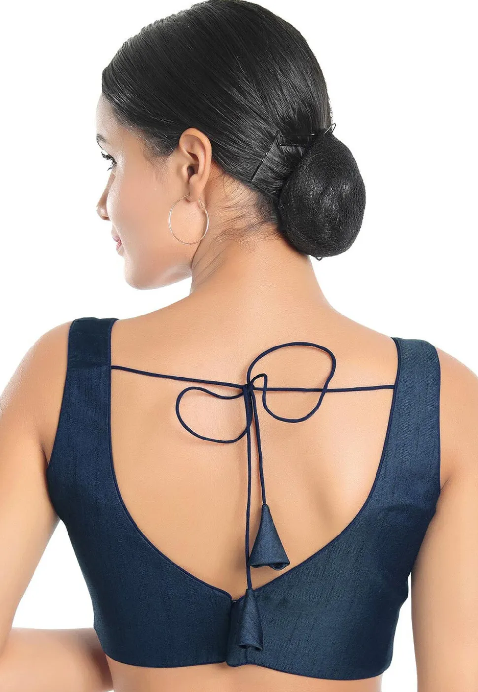 Solid Color Art Silk Blouse in Navy Blue