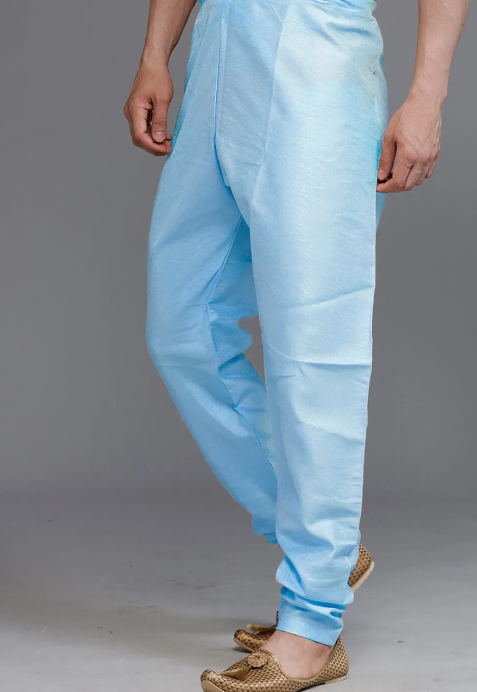 Solid Color Art Silk Churidar in Sky Blue