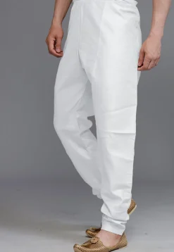 Solid Color Art Silk Churidar in White