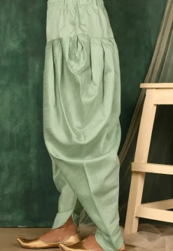 Solid Color Art Silk Dhoti Pant in Pastel Green