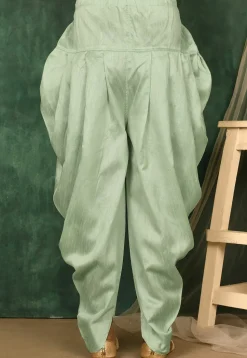 Solid Color Art Silk Dhoti Pant in Pastel Green