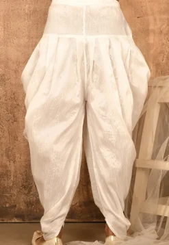 Solid Color Art Silk Dhoti Pant in Off White