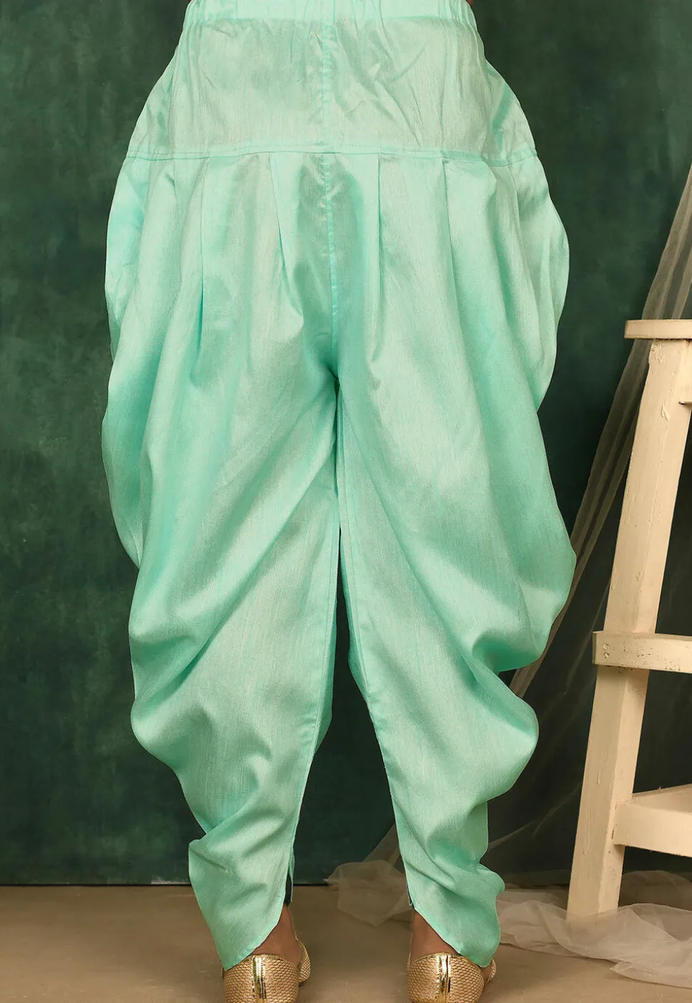 Solid Color Art Silk Dhoti Pant in Light Blue