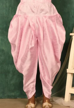 Solid Color Art Silk Dhoti Pant in Pink